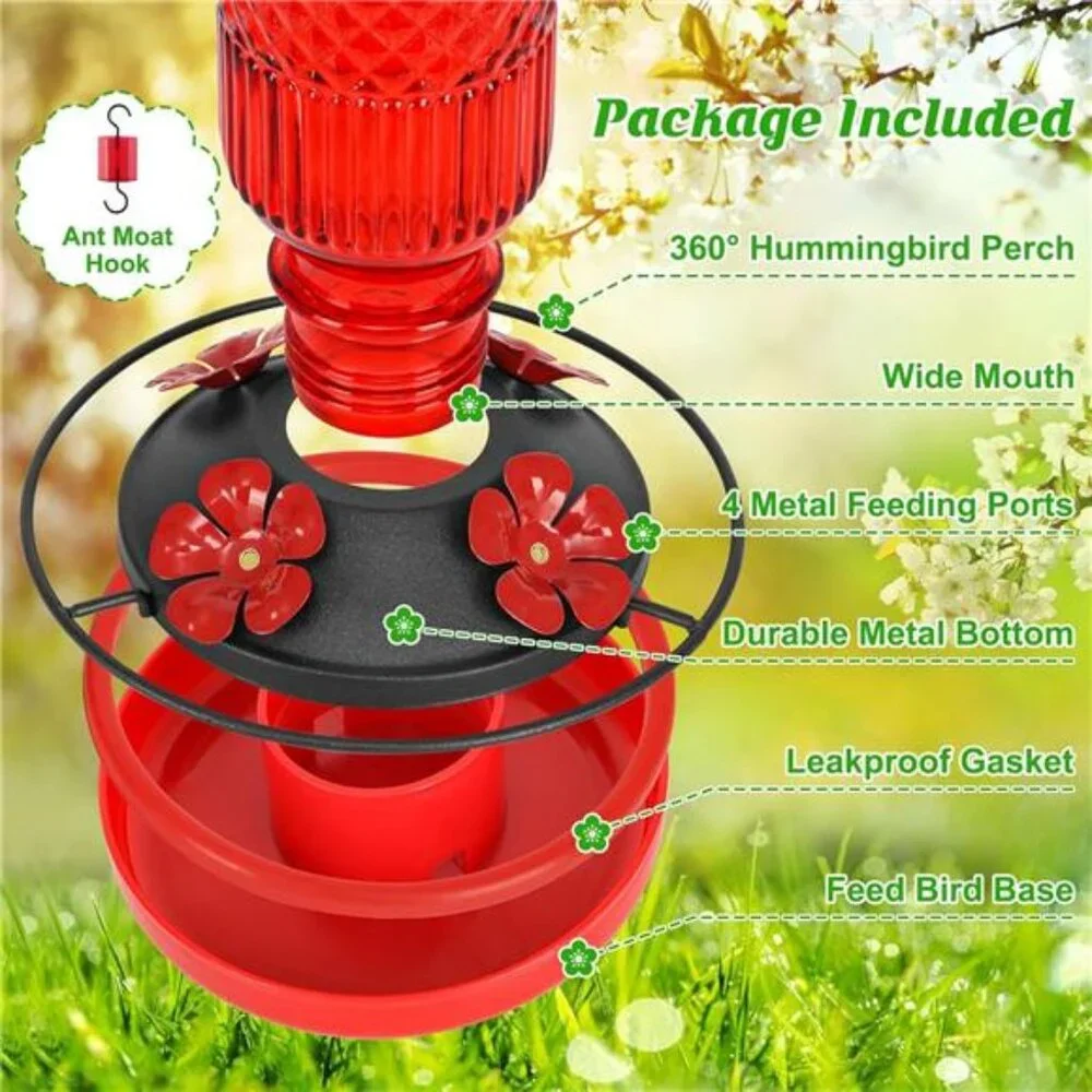 Glass Hummingbird Feeder for Outdoors Hanging, 16 OZ Humming Birds Feeders